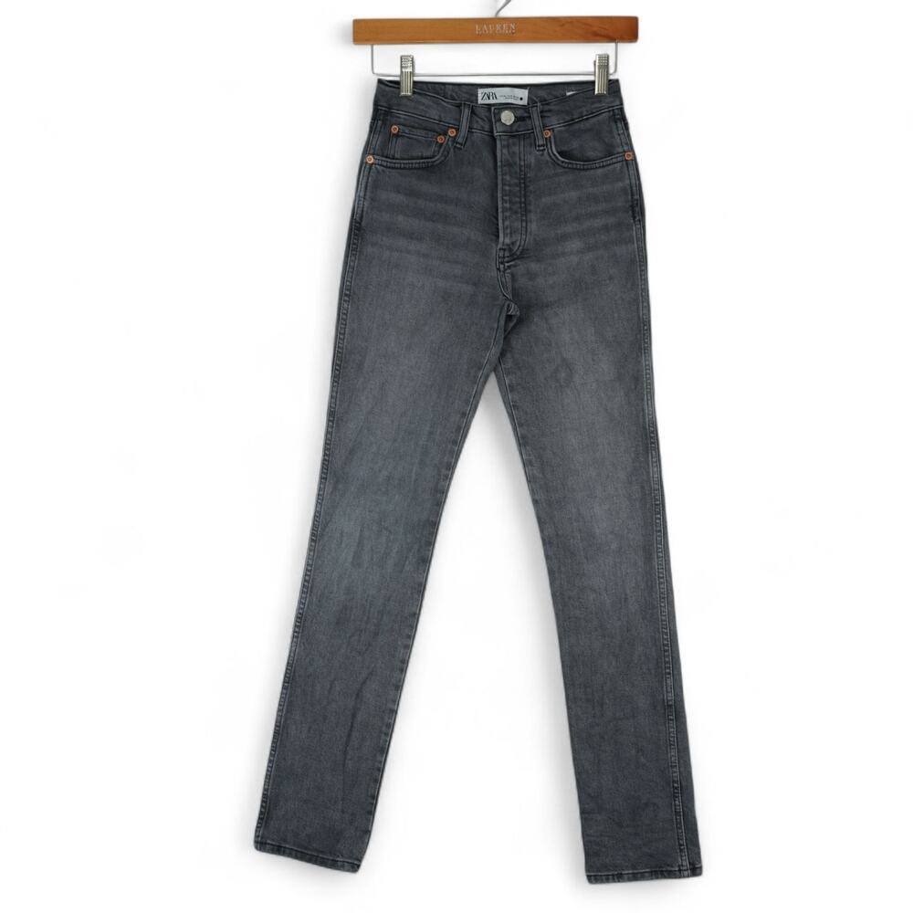 Zara Jeans Womens 0 (24x31) Gray Black Slim‎ Fit Full Length Button Fly Mid Rise